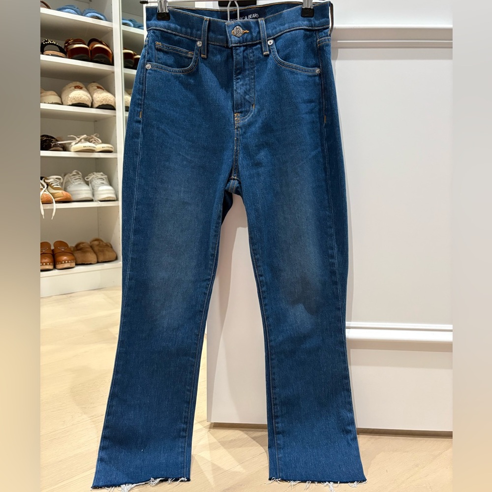 Veronica Beard High-Rise Straight Leg Jeans in Dark Blue